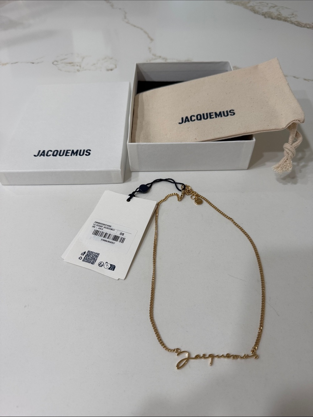 NWT Jacquemus Gold Script Logo Necklace